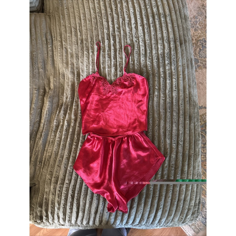Vintage Victoria's Secret Red Satin Cami & Shorts Petite Small